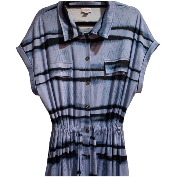 LuLaRoe Stacie Blue Stripes Shirt Dress 2XL NWOT - Picture 4 of 12